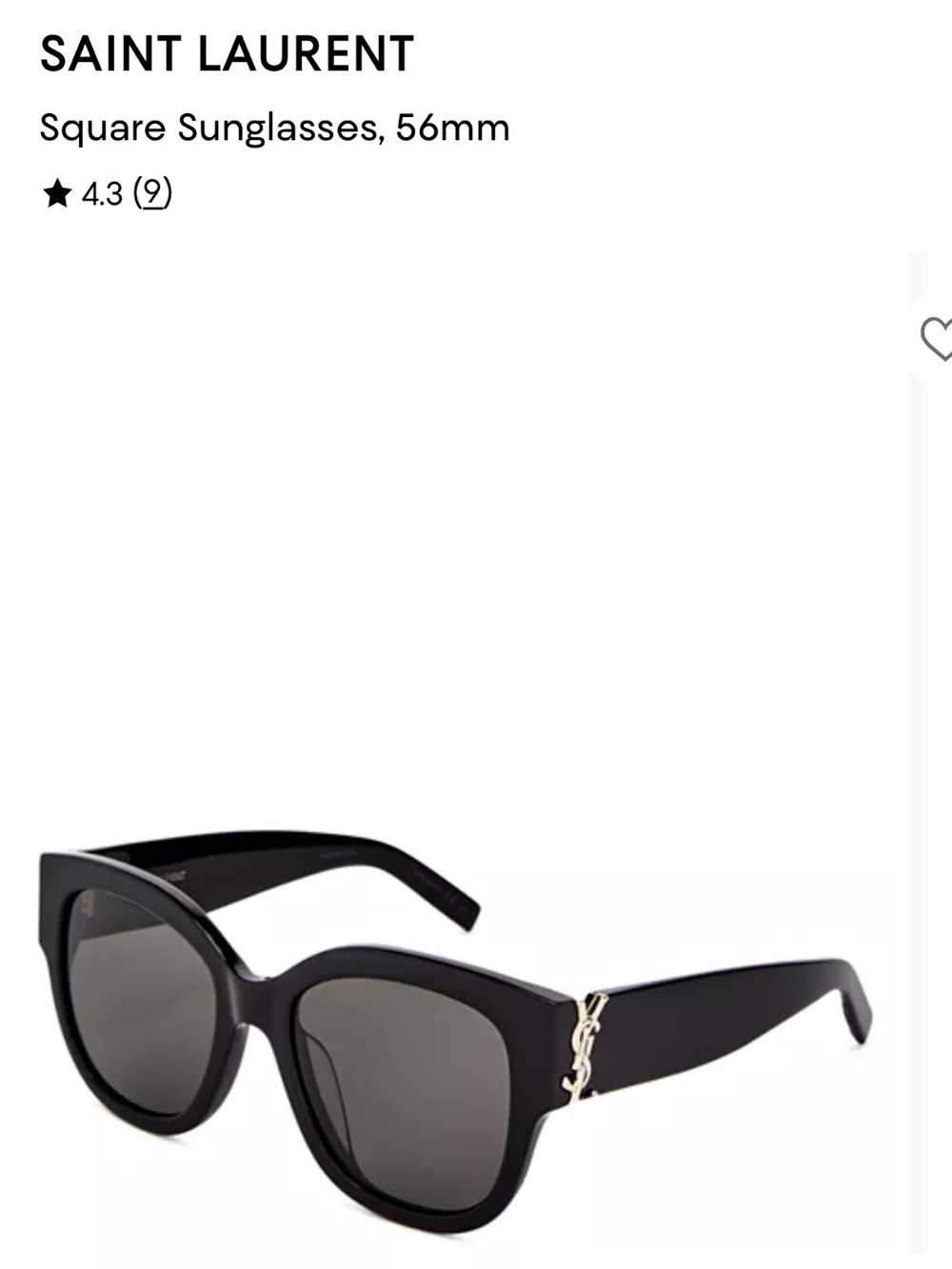 Saint Laurent Oversized Black Square Sunglasses with Gold YSL Accent
